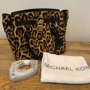 Michael Kors Hamilton Leopard Calf Hair Satchel